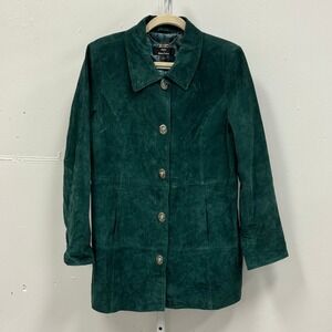 Dennis by Dennis Basso Teal Suede Leather Jacket Women's Large Button Front Coat